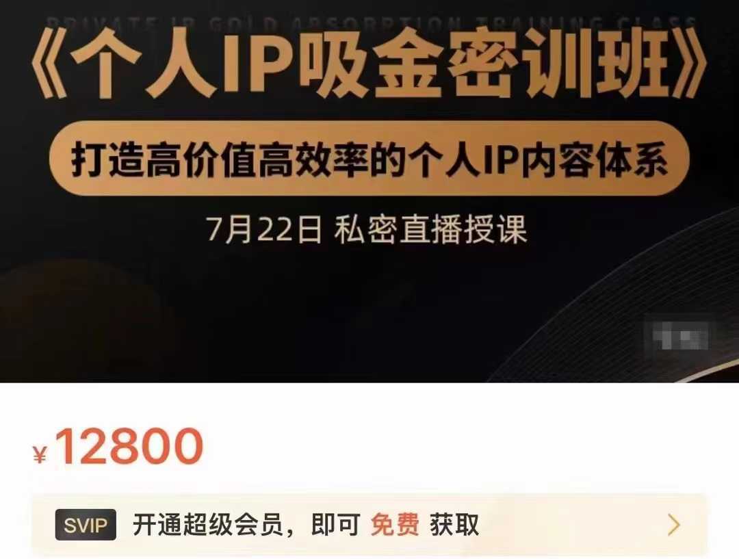 个人IP吸金密训班，打造高价值高效率的个人IP内容体系（价值12800元）比特币最新行情-加密货币前景-比特币ETF-以太坊ETF-以太坊行情分析-区块链项目投研-sol-ton链币董会学院