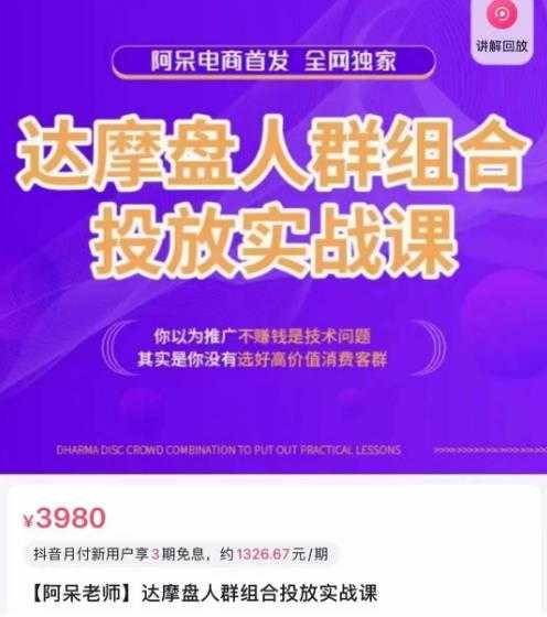 阿呆电商·达摩盘人群组合投放实战课，你以为推广不赚钱是技术问题，其实是你没有选好高价值消费客群比特币最新行情-加密货币前景-比特币ETF-以太坊ETF-以太坊行情分析-区块链项目投研-sol-ton链币董会学院